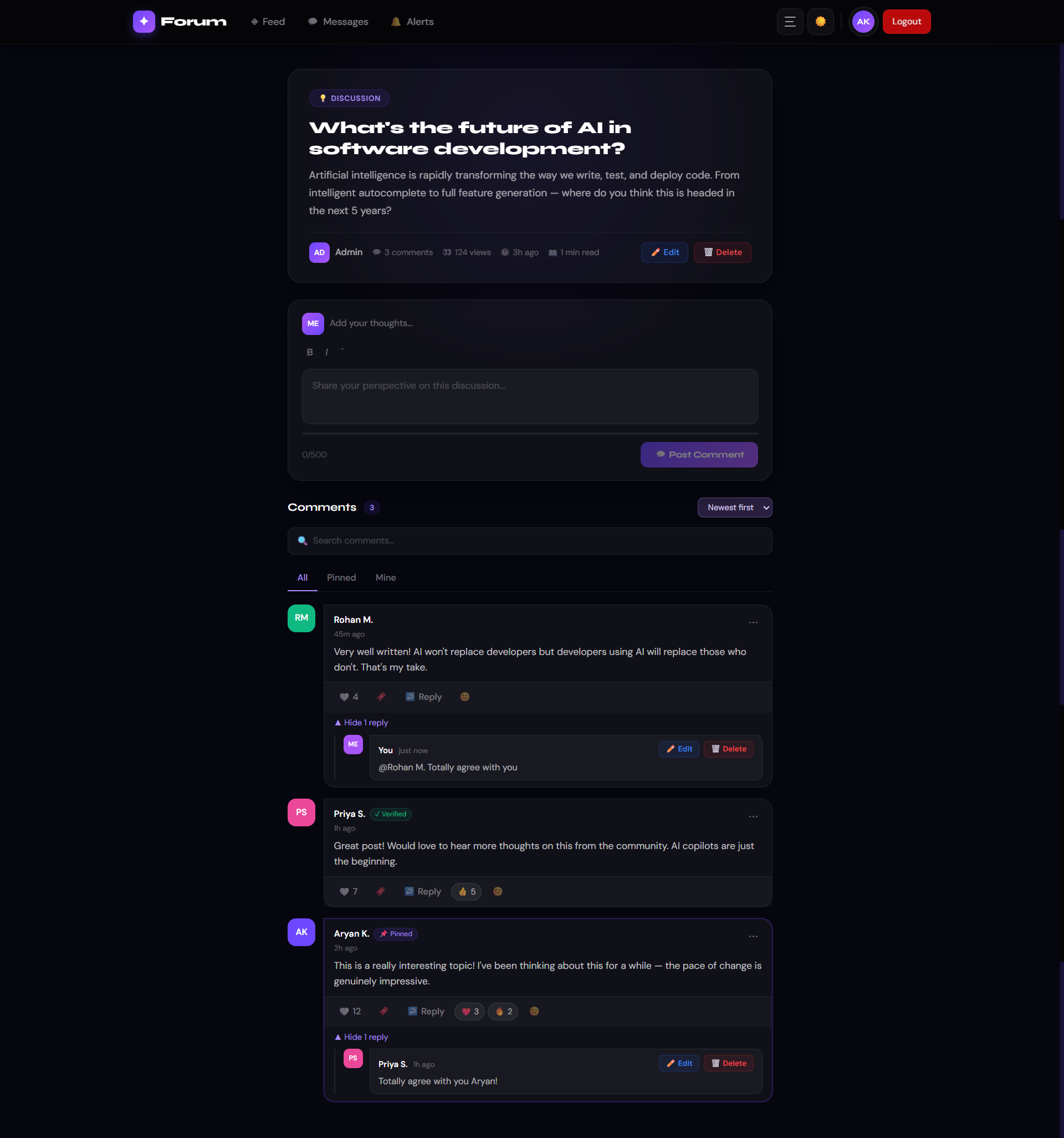 Real-Time Discussion Platform — live comments & replies