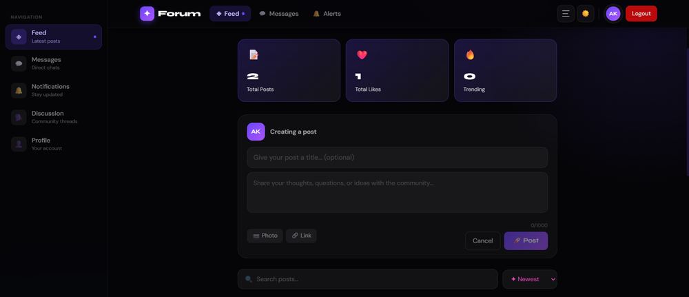 Community Discussion Forum dashboard
